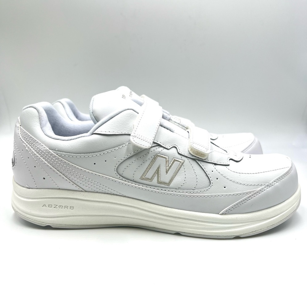 12W 12 WIDE New Balance Hook And Loop 577 White Leather Walking Sneakers Shoes